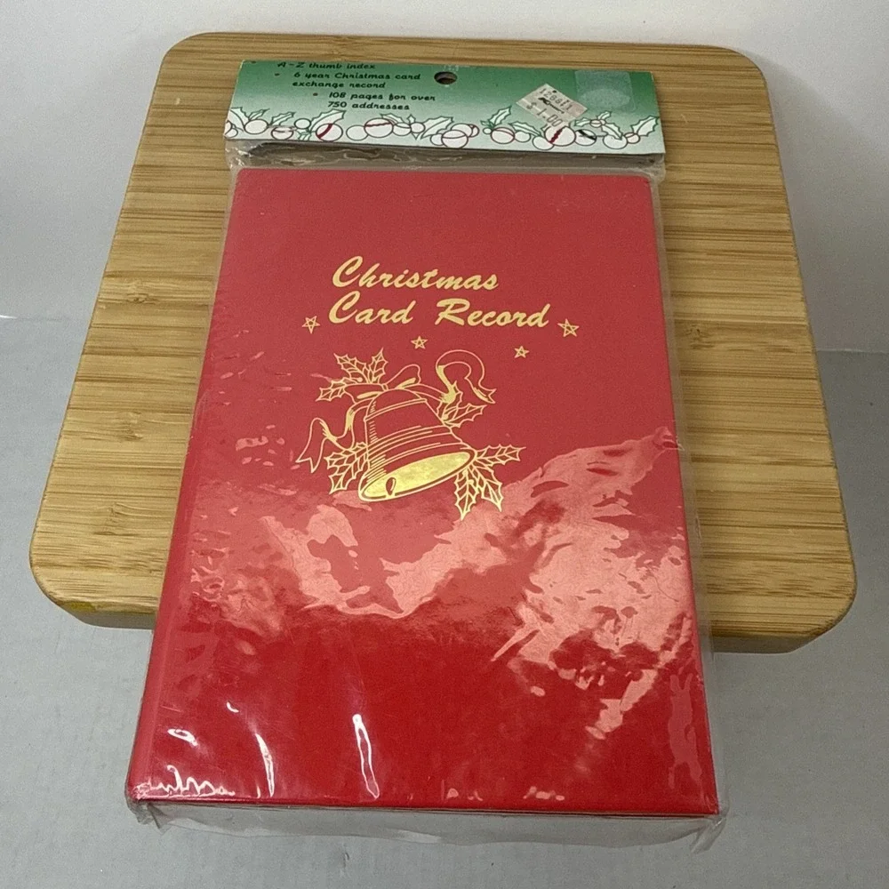 Vintage Christmas Card Record Address Book Red And Gold Bell Sealed New